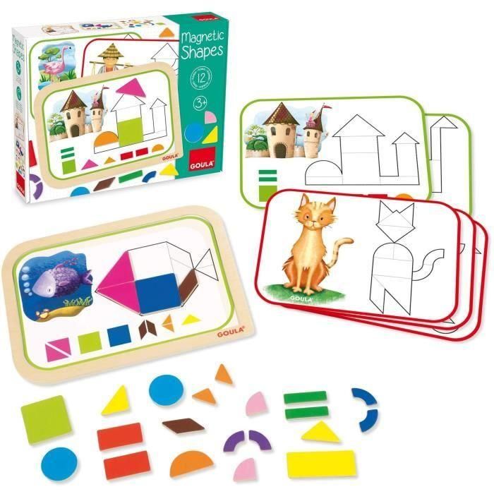Goula 53155 Juego de Formas Magnéticas de Madera con 12 Actividades y 24 Piezas para Aprender Figuras - Edad +3 años 1