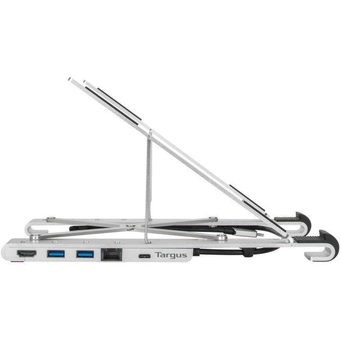 Targus Soporte Portátil con Dock Multi-puerto USB-C para Laptop, PD 100W, Plegable, Aluminio, 4K, Ajustable 12