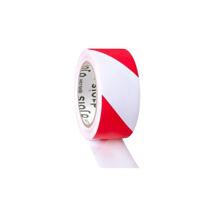 Djois Cinta adhesiva de seguridad para marcaje y señalización de suelo, 33 m x 50 mm, color blanco/rojo