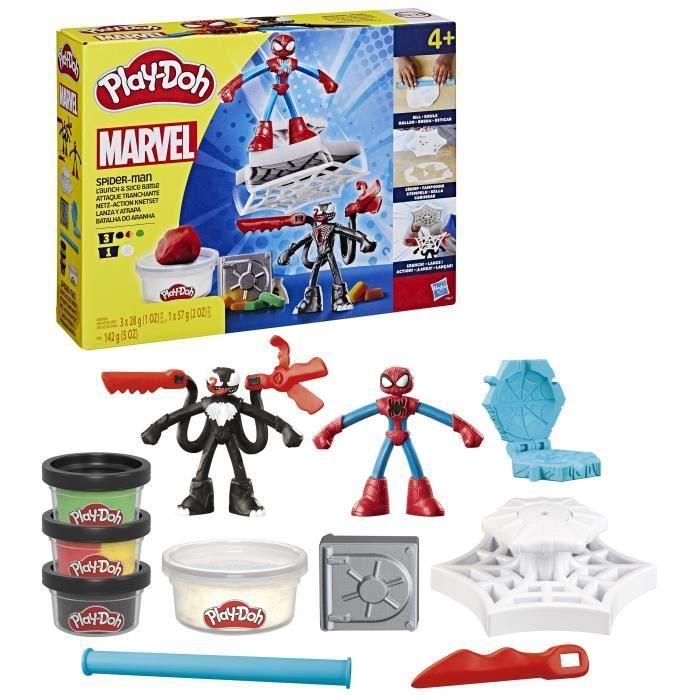 Set Play-Doh Spider-Man, Slash Attack con 2 figuras flexibles, 7 accesorios y plastilina, 4 años, Marvel