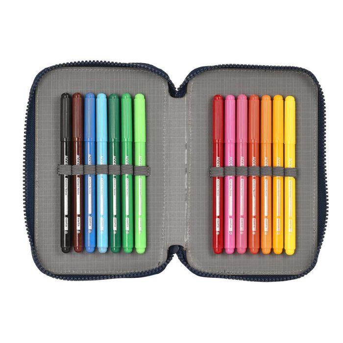 Plumier Doble Munich Flash Azul marino 12.5 x 19.5 x 4 cm (28 piezas) 2