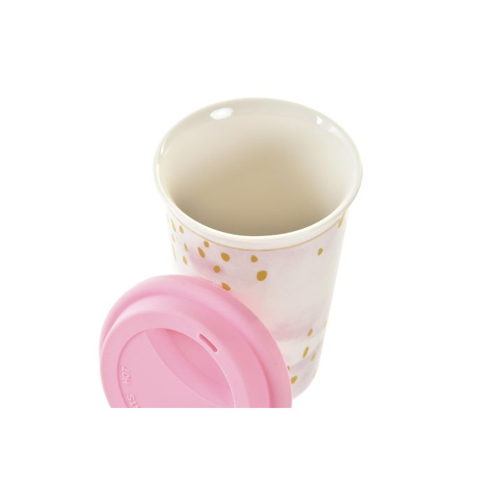 DKD Home Decor Mug Glam de Porcelana y Silicona 400 ml, Apta para Lavavajillas y Microondas, Rosa Verde Menta (6 Unidades) 1