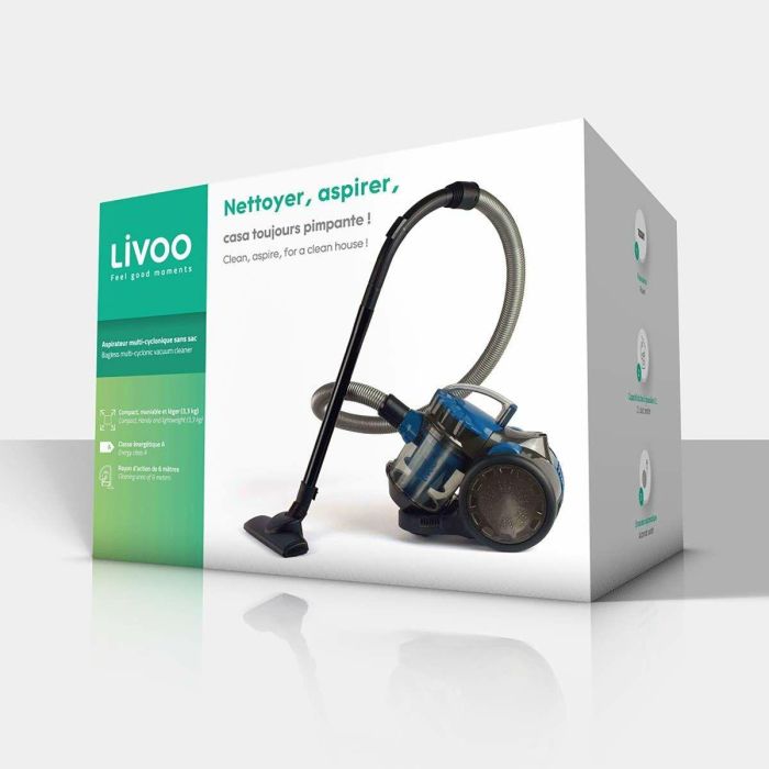 Livoo DOH105B Aspiradora multiciclónica sin bolsa 700W 2L 78dB, filtro lavable, boquilla 2 en 1, azul/gris 5