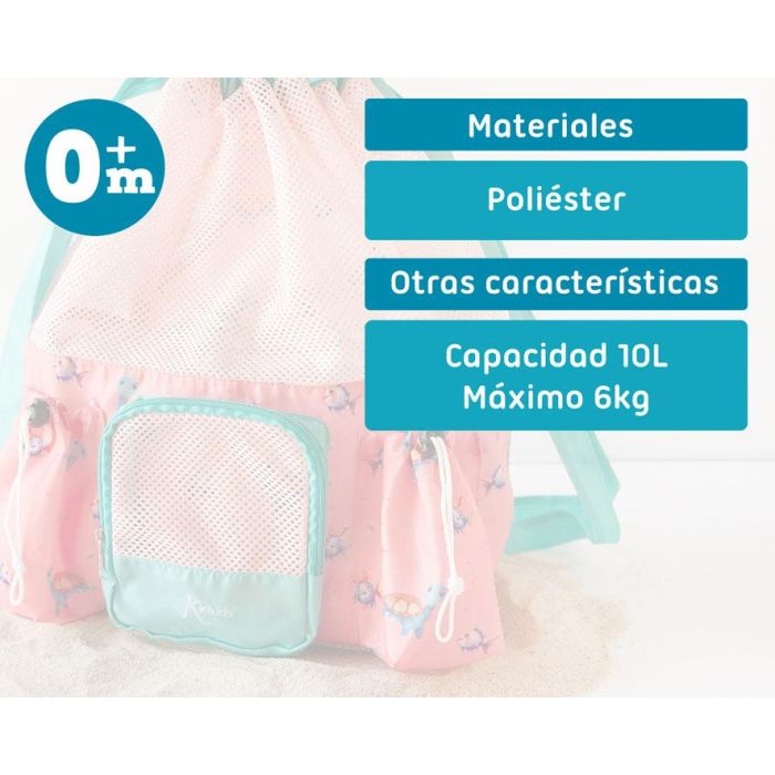 KioKids Bolsa de Playa Mochila Tortugas Rosas para Niños +0 Meses - 10L Transpirable y Anti-Arena con 3 Bolsillos 3 KioKids Bolsa de Playa Mochila Tortugas Rosas para Niños +0 Meses - 10L Transpirable y Anti-Arena con 3 Bolsillos 3