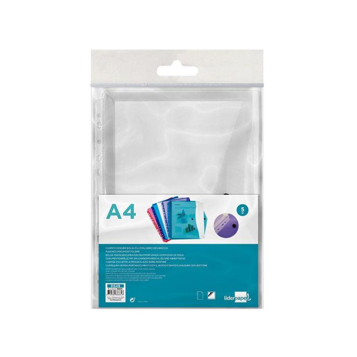 Carpeta Liderpapel Dossier Broche 36664 Polipropileno Din A4 Pack De 5 Incolora Transparente Multitaladro 9