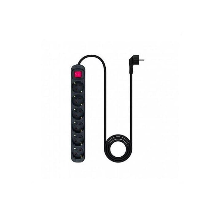 Nanocable 10.37.0006-BK Regleta de Enchufes con Interruptor, 6 Tomas de Corriente con Toma de Tierra, Cable 1.4m, Protección Infantil, 3.680W, Negra 1