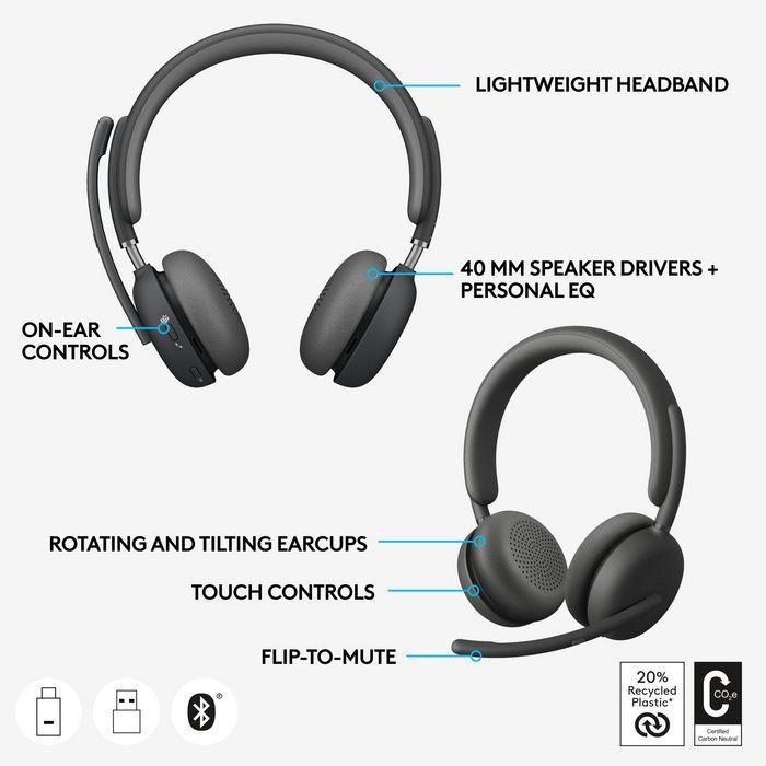 Logitech Zone Wireless 2 Auriculares Inalámbricos con Micrófono y Cancelación de Ruido para Microsoft Teams 10 Logitech Zone Wireless 2 Auriculares Inalámbricos con Micrófono y Cancelación de Ruido para Microsoft Teams 10
