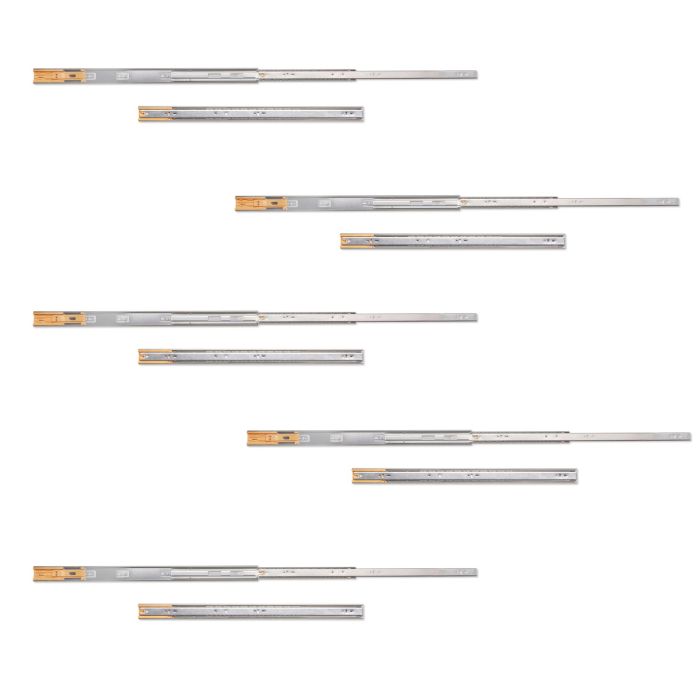 Emuca Lote de 5 juegos de guías para cajones, de bolas, altura 45mm, profundidad 650mm, extracción total, cierre suave, Cincado 0 Emuca Lote de 5 juegos de guías para cajones, de bolas, altura 45mm, profundidad 650mm, extracción total, cierre suave, Cincado 0