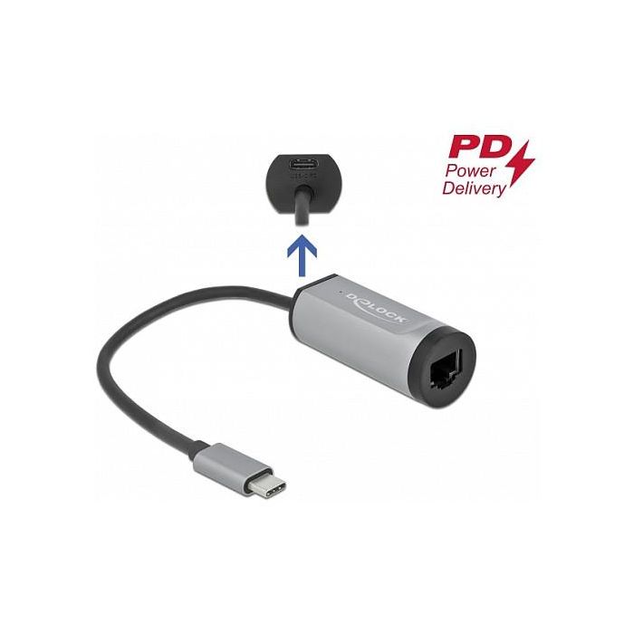 DeLOCK Adaptador USB-C a Gigabit Ethernet LAN RJ45 con Power Delivery - ST-BU - Hasta 5000 Mbps, USB 3.2 Gen 2, 15 cm, Negro/Gris 1
