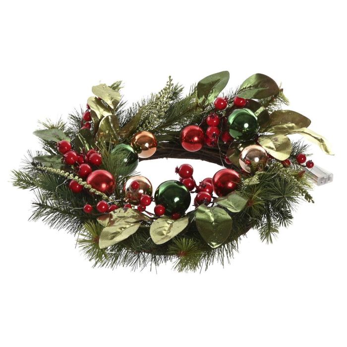 DKD Home Decor Corona de Navidad Tradicional Verde Rojo con 40 Leds, Fabricada en PVC, 50 cm de Diámetro y 15 cm de Profundidad 3