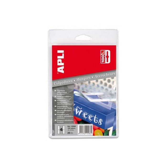 Apli Colgadores Autoadhesivos 34x48 mm Pack 100 Unidades Plástico Transparente
