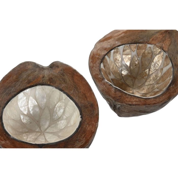DKD Home Decor Bandejas Vaciabolsillos Balines de Coco y Capiz Beige Blanco, 18x22x8 cm (Set de 2 Unidades Surtidas) 2