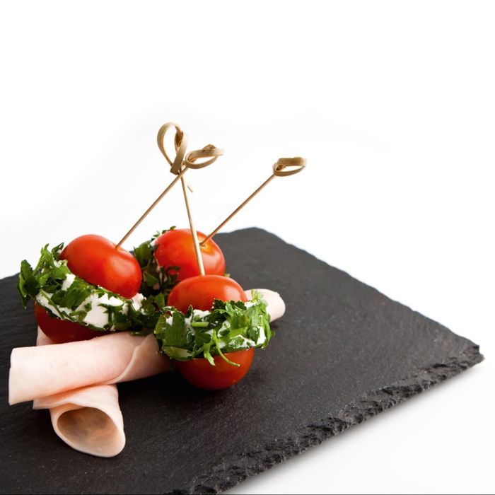Quid Bandeja de Pizarra Gastro Fun Negra 20x13 cm Pack de 12 Unidades, Mineral, Fácil de Limpiar, Apilable, Higiénica y Reciclable 1