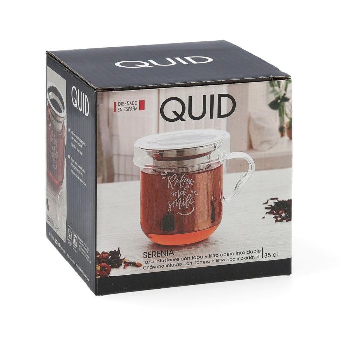 Quid Taza de Vidrio Serenia con Filtro Acero Inoxidable y Tapa 35 cL Transparente Apta Lavavajillas y Congelador 5 Quid Taza de Vidrio Serenia con Filtro Acero Inoxidable y Tapa 35 cL Transparente Apta Lavavajillas y Congelador 5