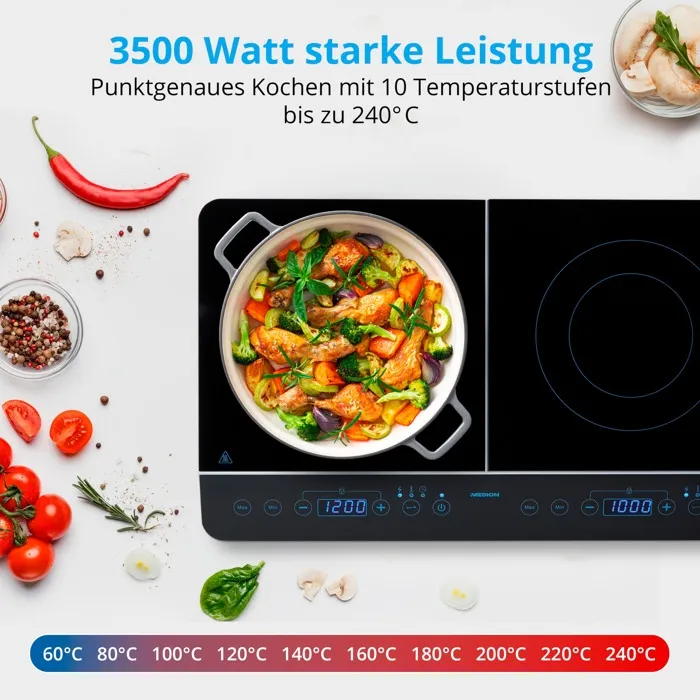 Medion MD 15324 Placa de Inducción Independiente, 2 Fuegos, L 60,3 x P 35,5 cm 2