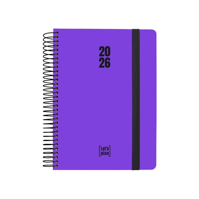 Agenda Anual (2026) Grafoplas Neon Espiral Tapa Extradura Con Goma A5 210X150 D/P Violeta