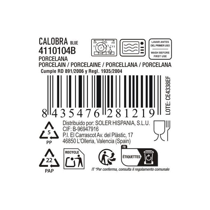 La Mediterranea Plato Hondo Calobra Azul Ø22 x 4.7 cm (18 Unidades)