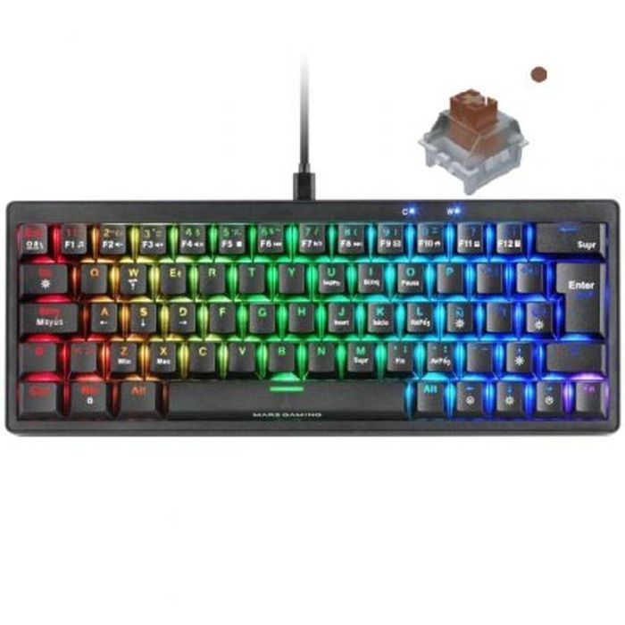 Teclado Gaming Mars Gaming MKMINIPROBRES Negro Qwerty US 1