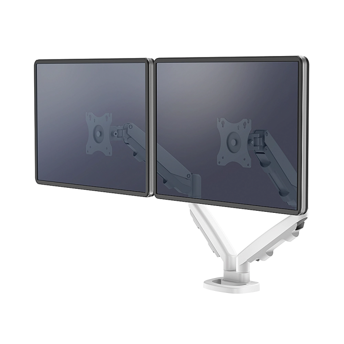 Fellowes Serie Eppa Brazo para Monitor Soporte Doble Pantalla, Ajustable Altura, Normativa VESA, hasta 10 kg, hasta 32 Pulgadas, Blanco 1