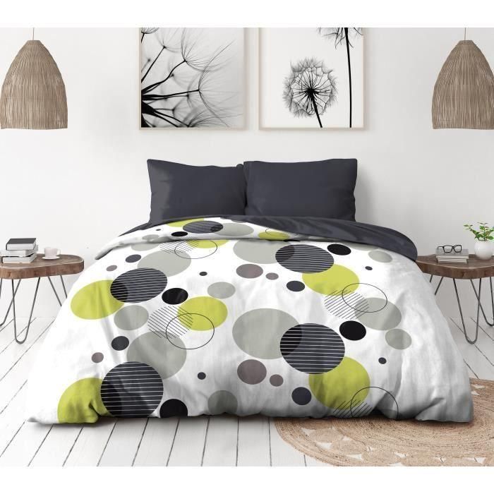 Juego de cama de microfibra - HOME LINGE PASSION - BULLES DE REVE - Funda 220 x 240 cm + 2 fundas de almohada 63 x 63 cm - Gris Juego de cama de microfibra - HOME LINGE PASSION - BULLES DE REVE - Funda 220 x 240 cm + 2 fundas de almohada 63 x 63 cm - Gris