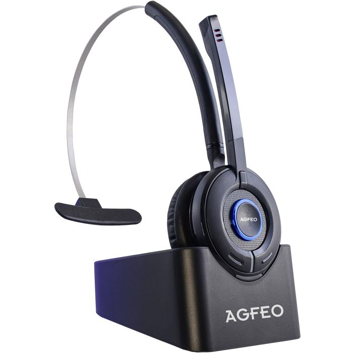 AGFEO 6101543 Auriculares DECT IP para Oficina y Centro de Llamadas, Diadema, Monoaural, Negro