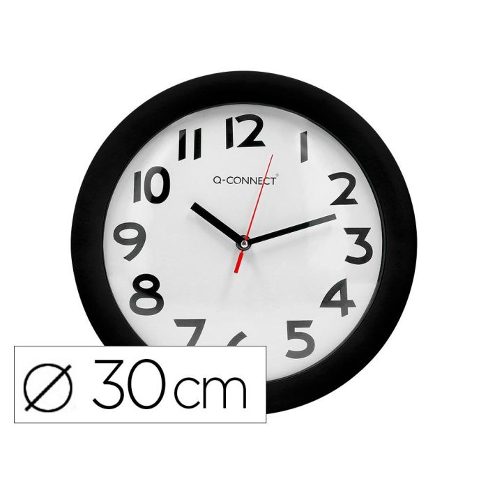 Reloj Q-Connect De Pared Plastico Oficina Redondo 30 cm Marco Negro