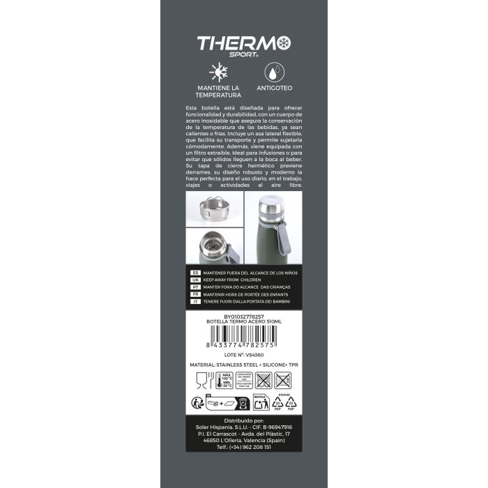 Botella Termo Acero Inoxidable 510 ml Thermosport - Inde (6 Unidades) 6 Botella Termo Acero Inoxidable 510 ml Thermosport - Inde (6 Unidades) 6