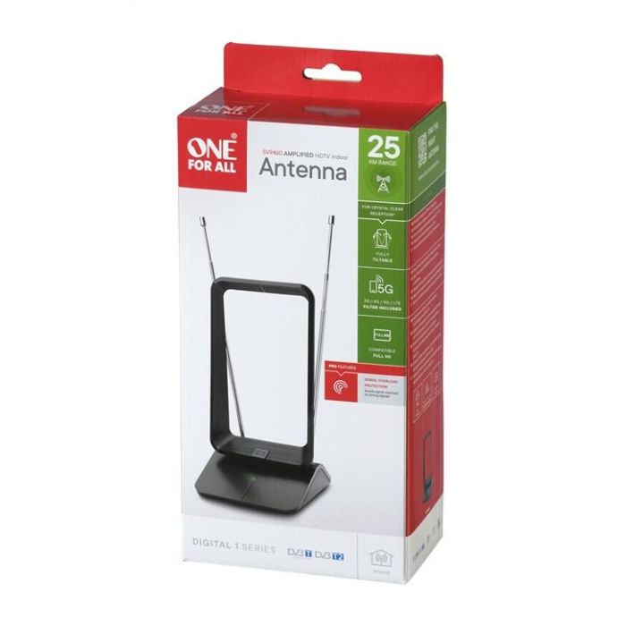 One For All Antena Interior TV Amplificada FHD 5G, Recepción Óptima de TDT y DVB-T/T2 con Filtro de Bloqueo 4G/5G 1 One For All Antena Interior TV Amplificada FHD 5G, Recepción Óptima de TDT y DVB-T/T2 con Filtro de Bloqueo 4G/5G 1