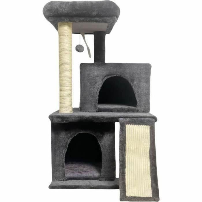 FLOPI Rascador para gatos gris oscuro - 44,5 x 48 x 86 cm - Gris oscuro - 1 plataforma, 1 pelota de juego, 2 casetas, 1 rampa 5