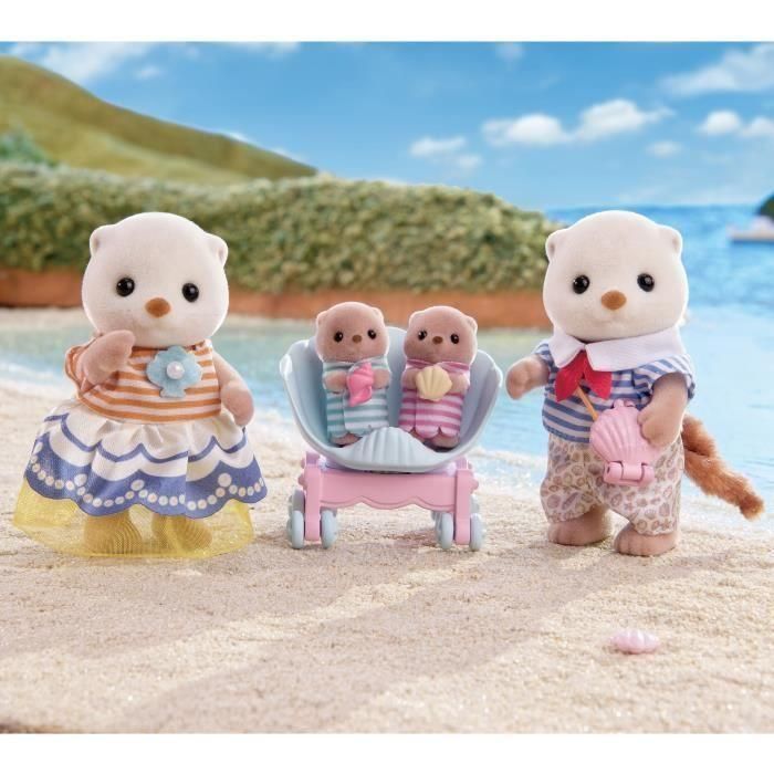 Sylvanian Families Familia Nutria Marina con 4 Figuras y Carro de Bebés Concha - Set de Juego 5803 4