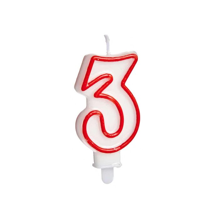 Vela Cumpleaños Num 3 Blanca Borde Rojo Arte Regal 4X8CM (72 Unidades) 1 Vela Cumpleaños Num 3 Blanca Borde Rojo Arte Regal 4X8CM (72 Unidades) 1