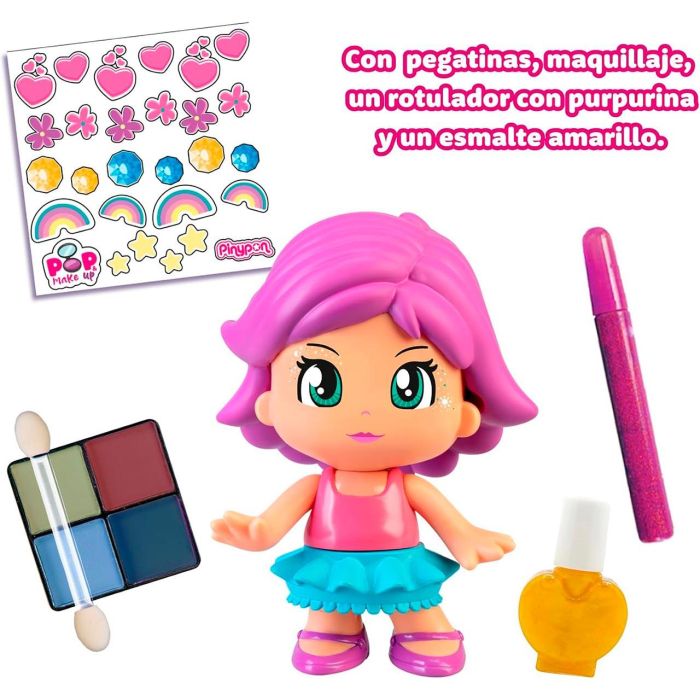 Famosa Pny70000 Pinypon Pop & Make Up Figura de 17cm para Maquillar y Decorar con Pegatinas y Purpurina +4 años 2
