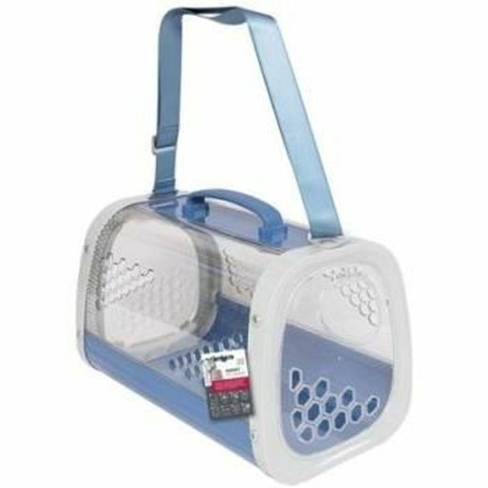 M Pets MIEL Bolsa de transporte para gatos, Azul, de ABS y PC transparente, robusta, ventilada y con apertura lateral para acariciar
