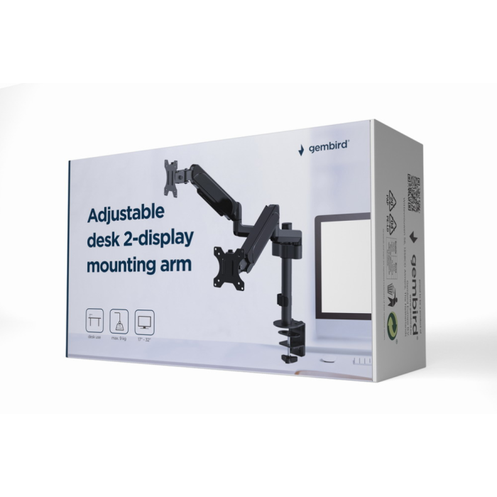 GEMBIRD MA-DA2P-01 Soporte para Monitor Doble 81,3 cm (32") Escritorio Negro GEMBIRD MA-DA2P-01 Soporte para Monitor Doble 81,3 cm (32") Escritorio Negro