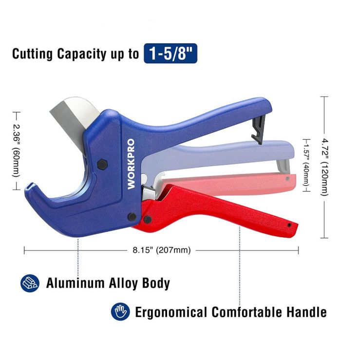 Workpro Tijera Cortatubos de Liberación Rápida con Trinquete, Capacidad 60.5 mm 3 Workpro Tijera Cortatubos de Liberación Rápida con Trinquete, Capacidad 60.5 mm 3