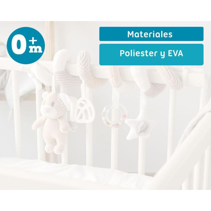 KioKids Peluche Espiral Osito Beige con Sonajero y Mordedor Hoja para Cuna y Silleta Bebé +0 Meses Colección Dolci Amici 5