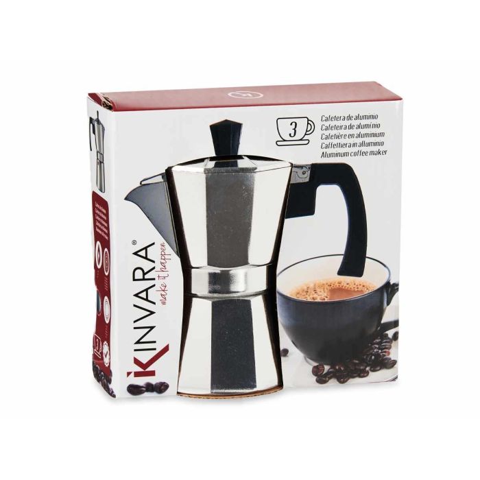 Cafetera Aluminio 3 Tazas Con Asa Kinvara 15X15CM (12 Unidades) 2 Cafetera Aluminio 3 Tazas Con Asa Kinvara 15X15CM (12 Unidades) 2