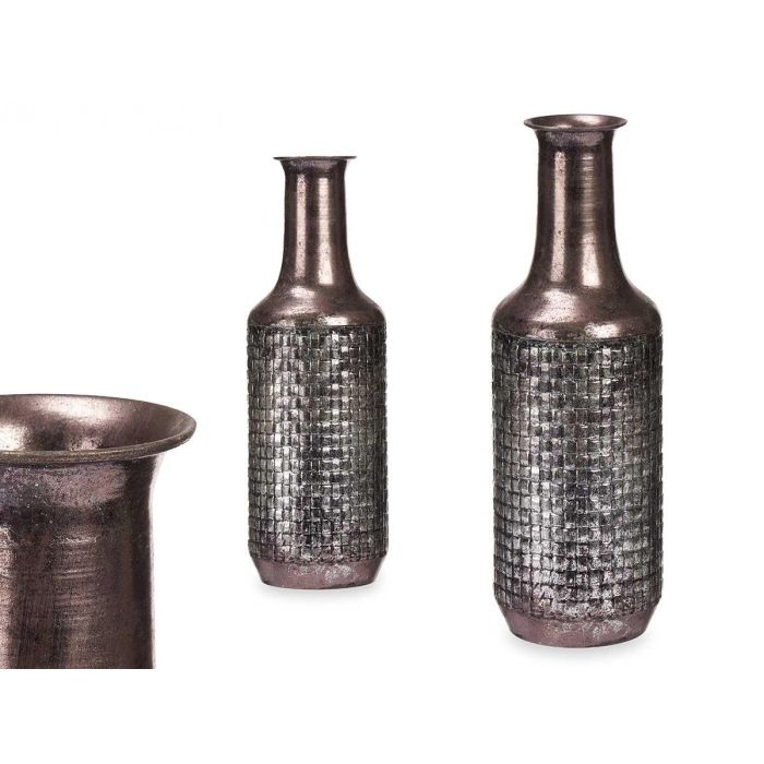 Jarrón Relieve Alto Plata Envejecido Giftdecor 14x46x14 cm - Metal (4 Unidades)
