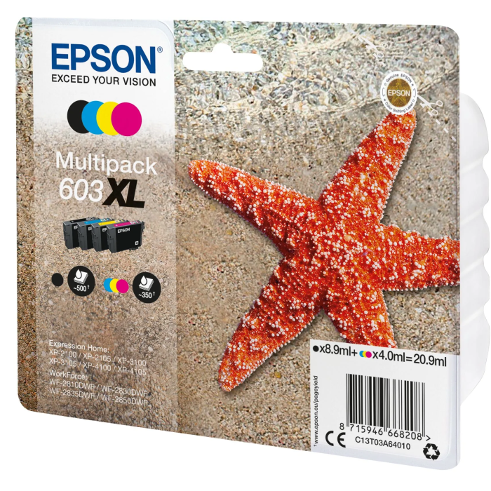 Epson Tinta 603XL Bk - C - M - Y para Impresoras Xp-2100, 3100, 4100, Wf-2830Dwf, 2850Dwf - Cuatricolor 1 Epson Tinta 603XL Bk - C - M - Y para Impresoras Xp-2100, 3100, 4100, Wf-2830Dwf, 2850Dwf - Cuatricolor 1