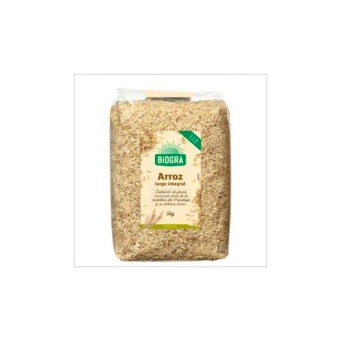 BIOGRA Arroz Largo Integral 1Kg Bio Vegano Sin Gluten Sin Lactosa - Grano largo, descascarillado, rico en fibra y proteínas