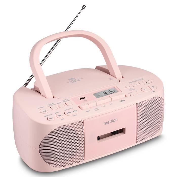Medion AAAQL64901 Radio CD K7 FM portátil con 2x3W RMS de potencia, color rosa 2 Medion AAAQL64901 Radio CD K7 FM portátil con 2x3W RMS de potencia, color rosa 2