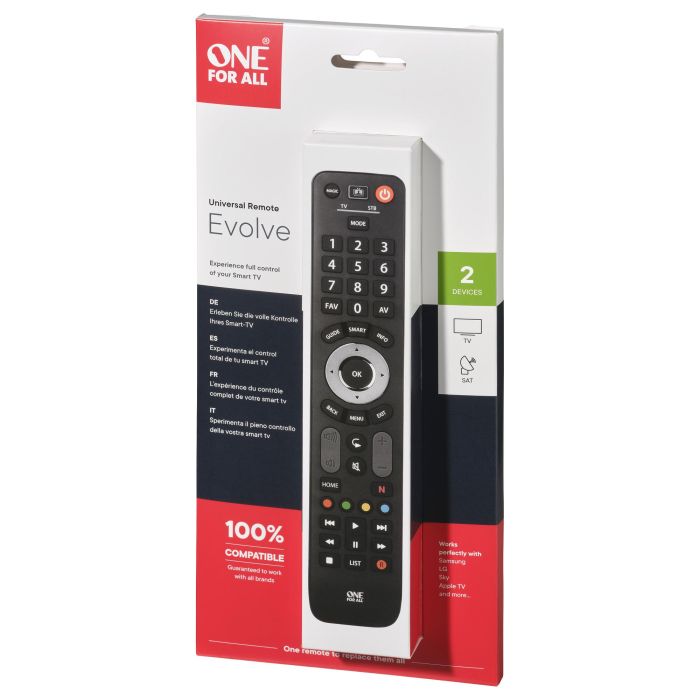 One For All URC7125 Mando Universal para 2 Dispositivos, Compatible Smart TV Evolve 2 3