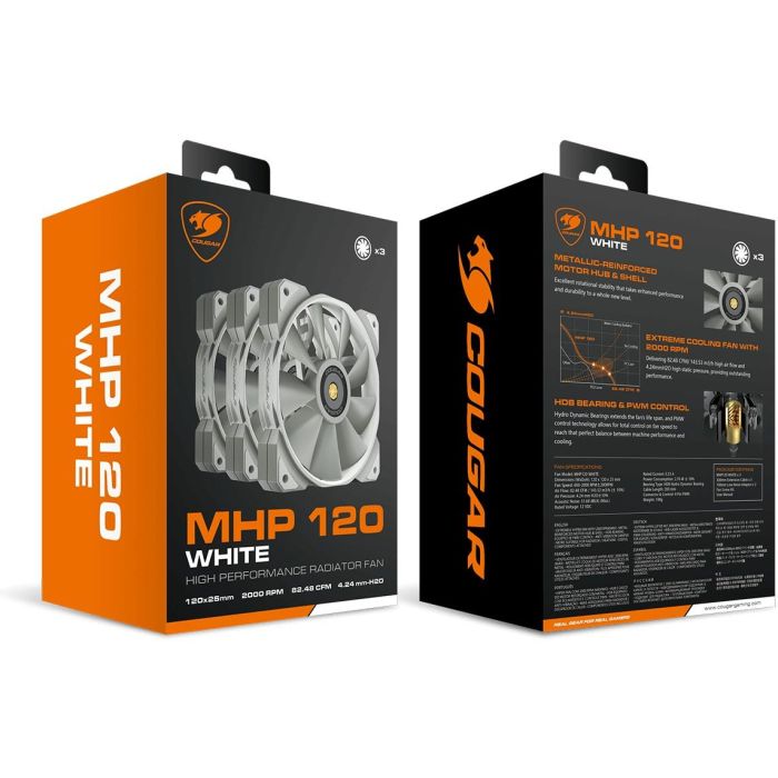 Cougar Ventilador de Caja MHP 120 de 120mm, Color Blanco, Paquete de 3 5