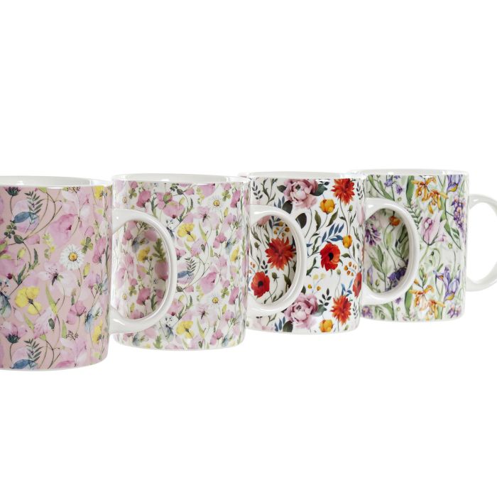 DKD Home Decor Mug Shabby Porcelana New Bone Multicolor Flores 320ml (12 Unidades) 1