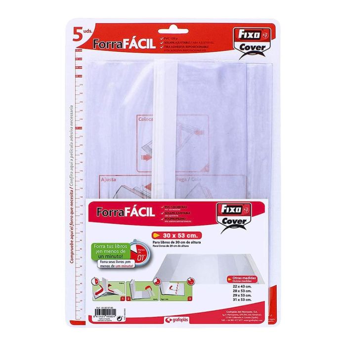 Pack con 5 forros para libros ajustables de pvc transparente 300x530mm grafoplas