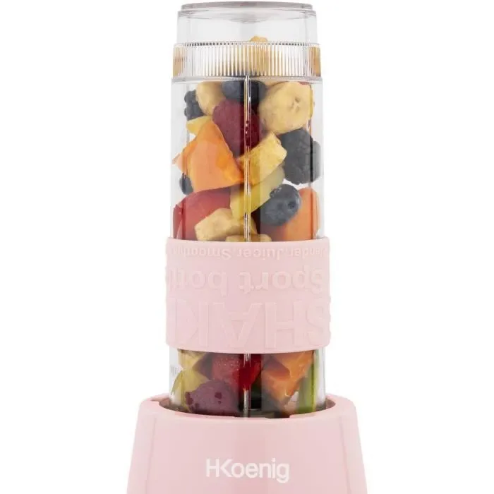 Hkoenig SMOO12 Mini Batidora 300 W 570 mL Rosa Pastel 2 Botellas de Agua Incluidas 5