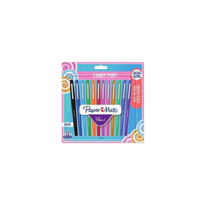 Paper Mate Bolígrafo de Gel Flair Candy Pop Multicolor, Tinta de Secado Rápido, Punta Media 1mm, Paquete de 12 Unidades