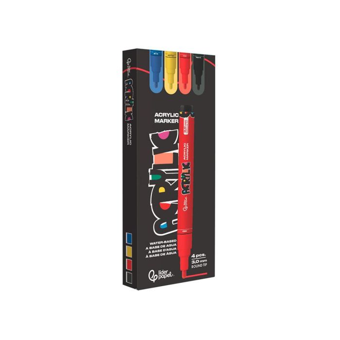 Rotulador Liderpapel Acrylic Base Agua Todo Tipo De Superficie Punta Redonda 3 mm Caja De 4 Unidades Colores 2 Rotulador Liderpapel Acrylic Base Agua Todo Tipo De Superficie Punta Redonda 3 mm Caja De 4 Unidades Colores 2
