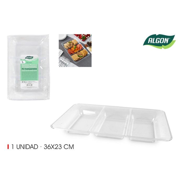 Bandeja PS 3 departamentos transporte rectangular 36x23 cm Algon (18 Unidades) Bandeja PS 3 departamentos transporte rectangular 36x23 cm Algon (18 Unidades)