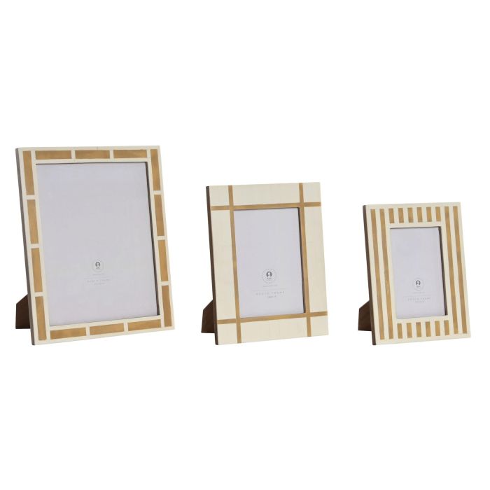 Marco Foto Glam DKD Home Decor Blanco Natural 1.8 x 29 x 24 cm Set de 3 Marco Foto Glam DKD Home Decor Blanco Natural 1.8 x 29 x 24 cm Set de 3